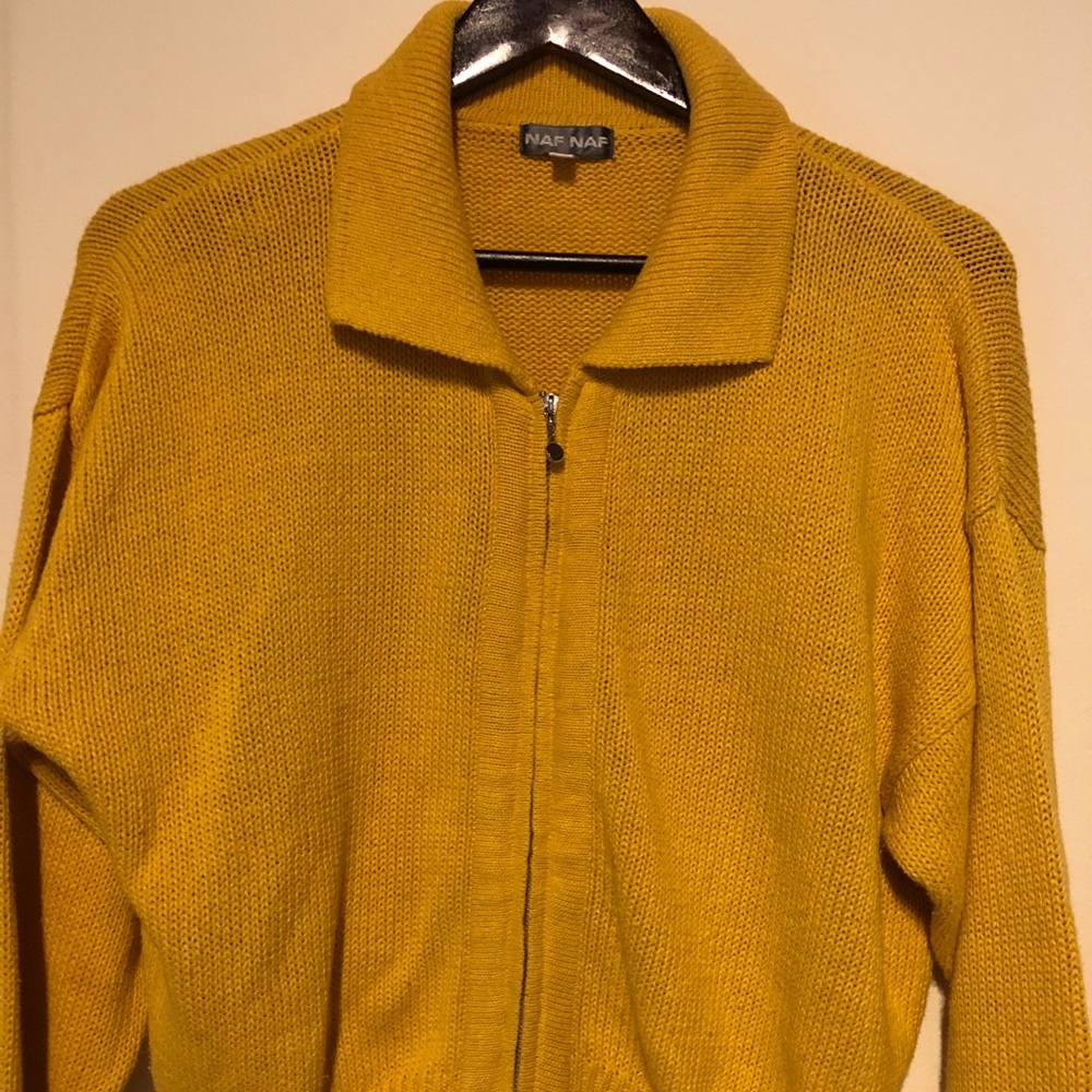 Naf Naf Long Sleeve Zip Cardigan- flat Cotton knit